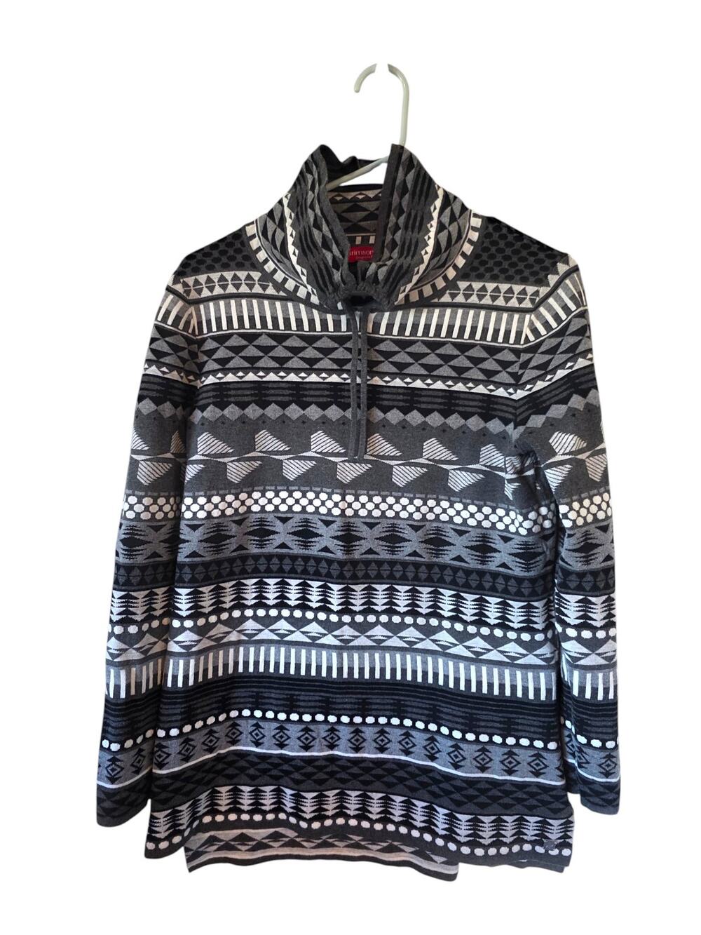 Krimson Klover Womens Fair Isle Mock Neck Pullover Sweater Size Large Gray SKI